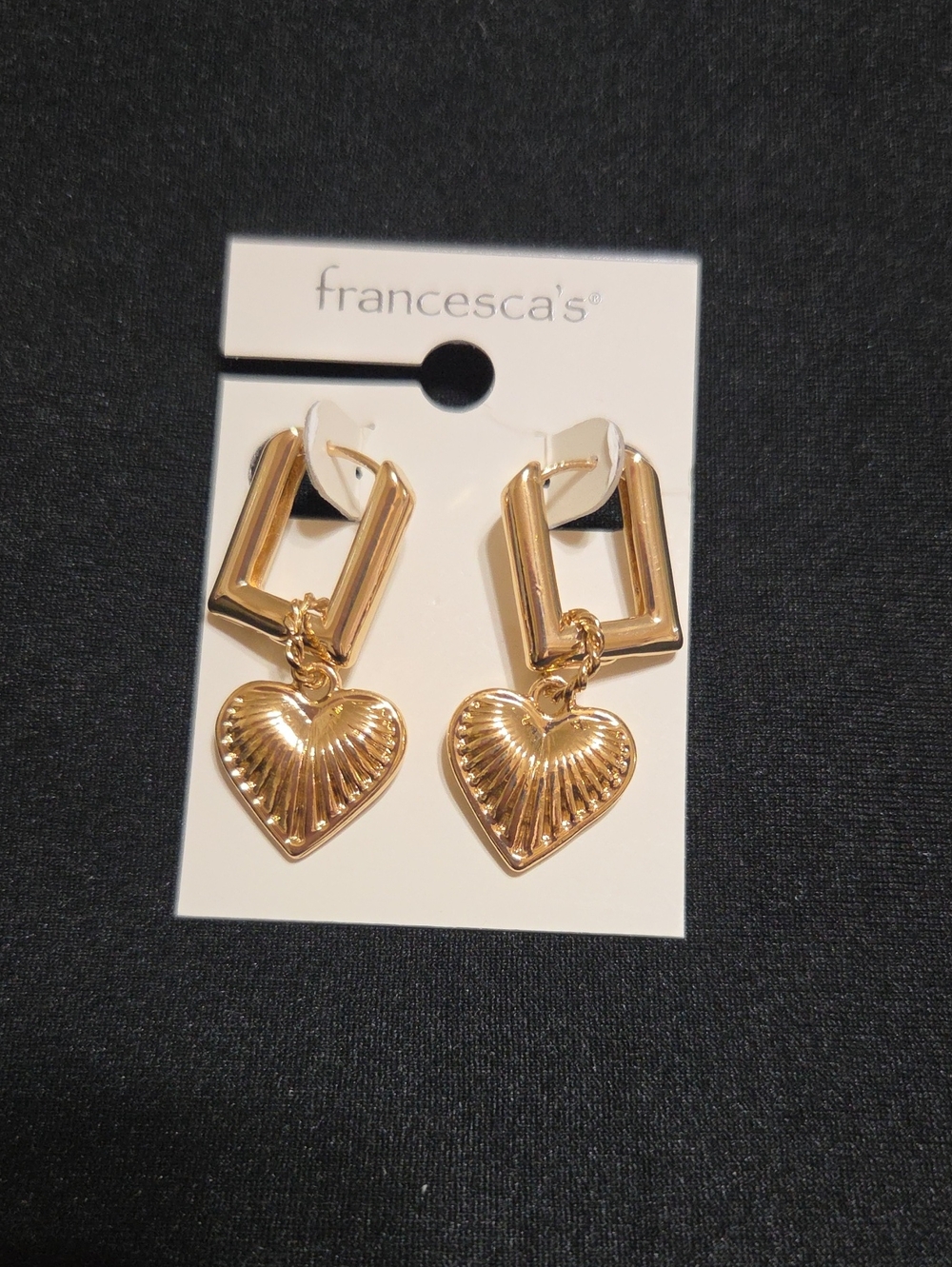 Francesca's Collections Gold Textured Heart Drop Earrings